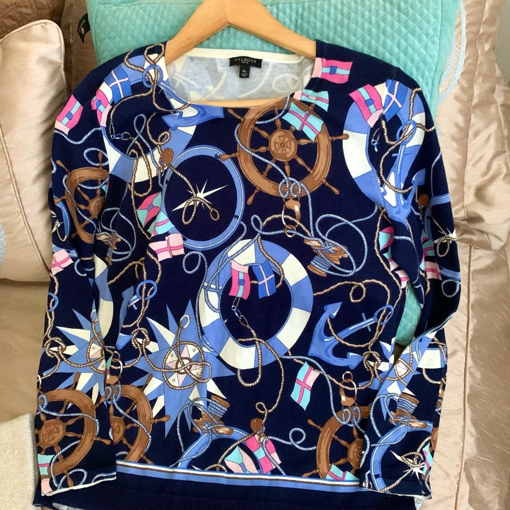 Talbots Navy Nautical Sailboat Crewneck Sweater